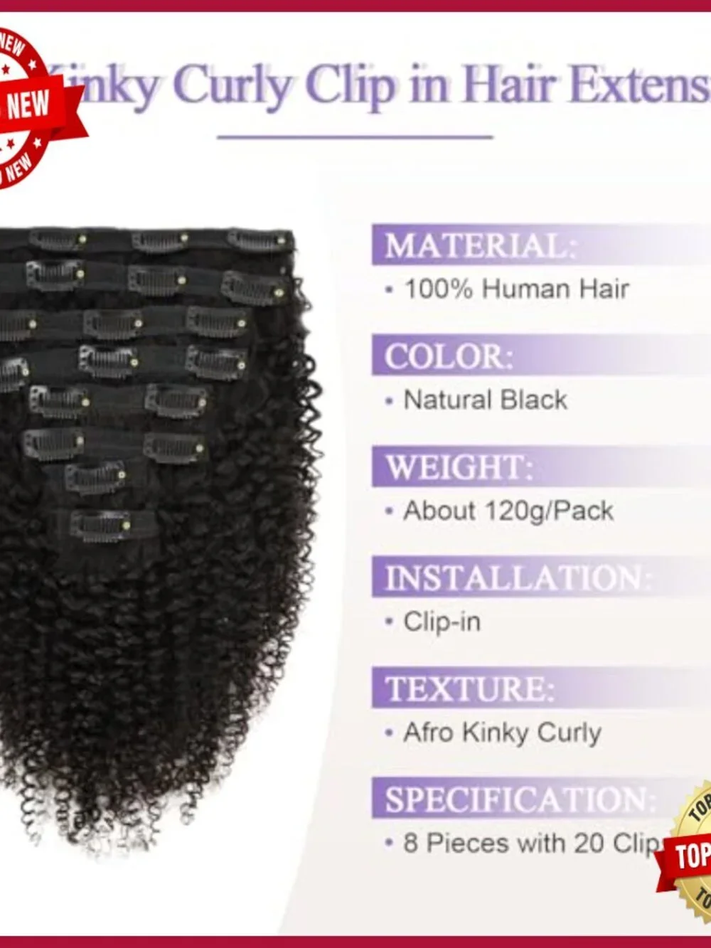 16 Inch Clip In Human Hair Extensions 120g 8pcs Kinky Curly Brazilian Virgin